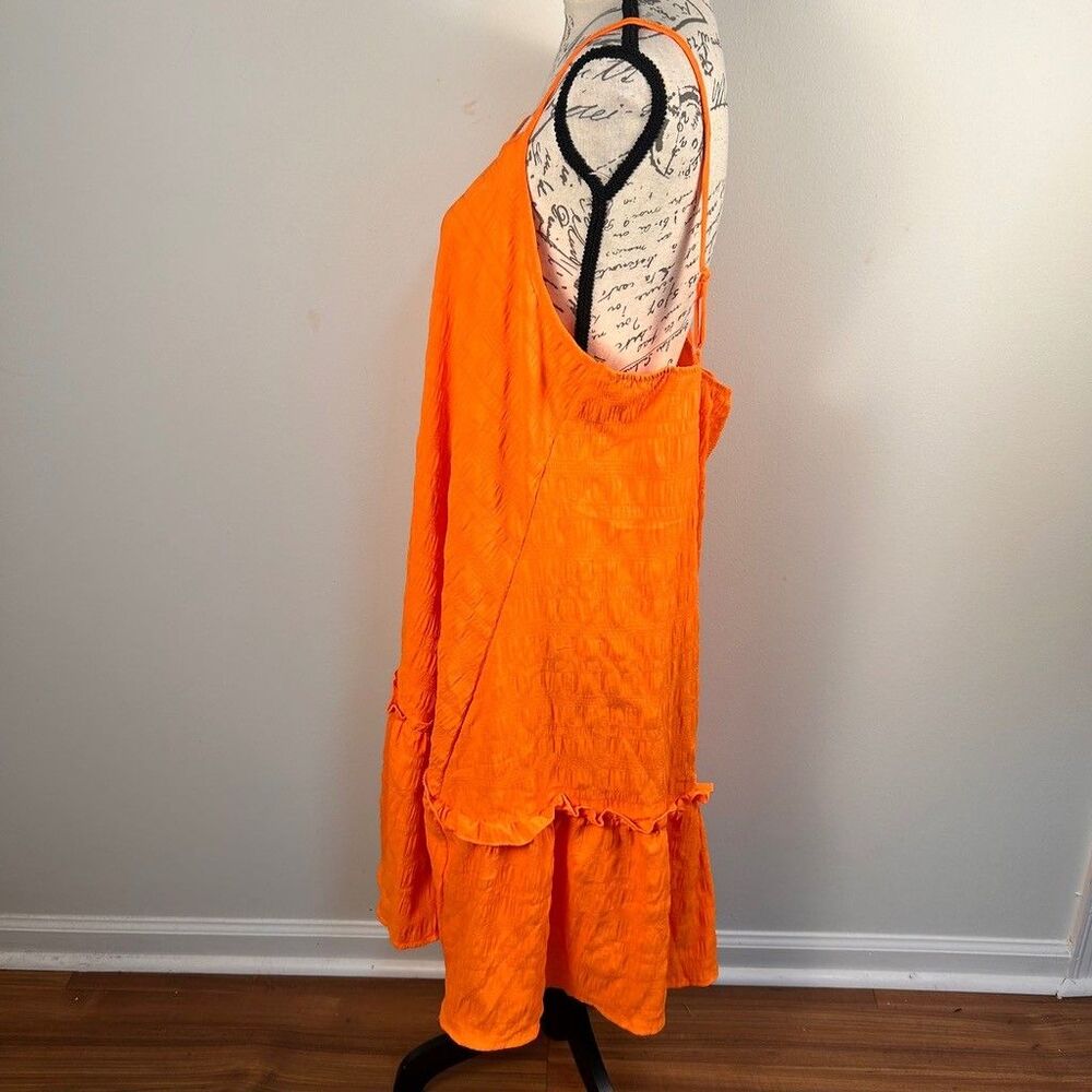 Shein Curve Orange Cami Dress Womens 2XL Smocked Ruffle Hem Textured Slip Dress - Picture 4 of 9